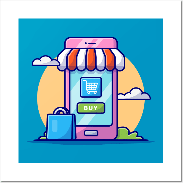 Online Shopping Cartoon Vector Icon Illustration Wall Art by Catalyst Labs